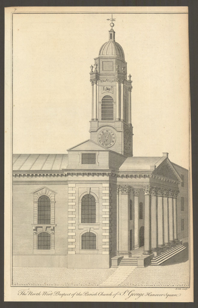 The Parish church of St George Hanover Square by Benjamin Cole 1760 old print