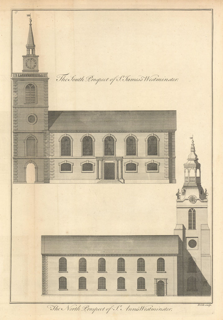 St James's church, Piccadilly & St. Anne's, Soho by Benjamin Cole 1760 print