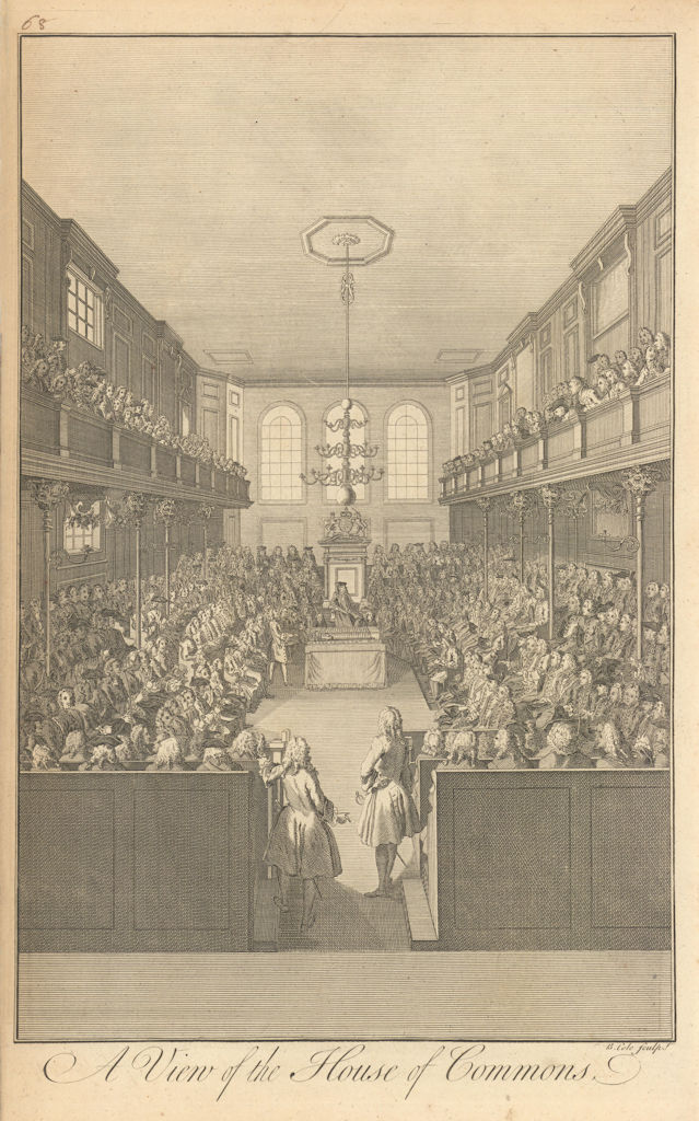 A View of the House of Commons by Benjamin Cole 1760 old antique print picture