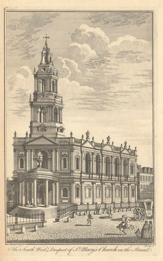 The South West Prospect of St Mary le Strand church by Benjamin Cole 1760