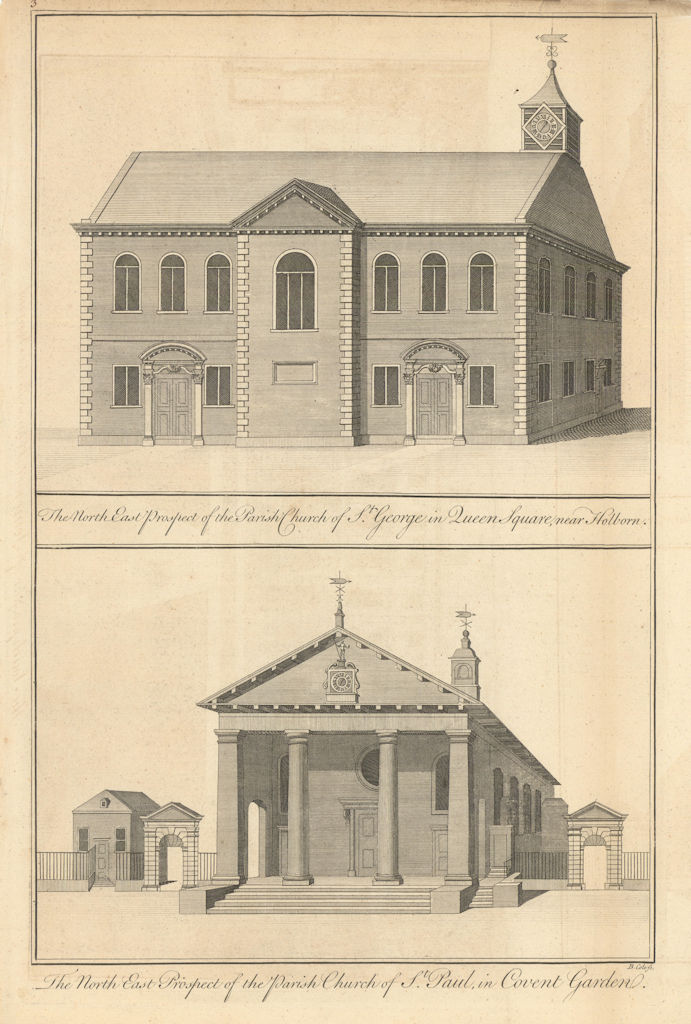 St. George the Martyr Holborn & St. Paul's, Covent Garden by Benjamin Cole 1760