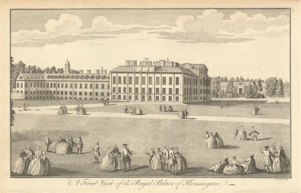 A Front View of the Royal Palace of Kensington by Benjamin Cole 1760 old print