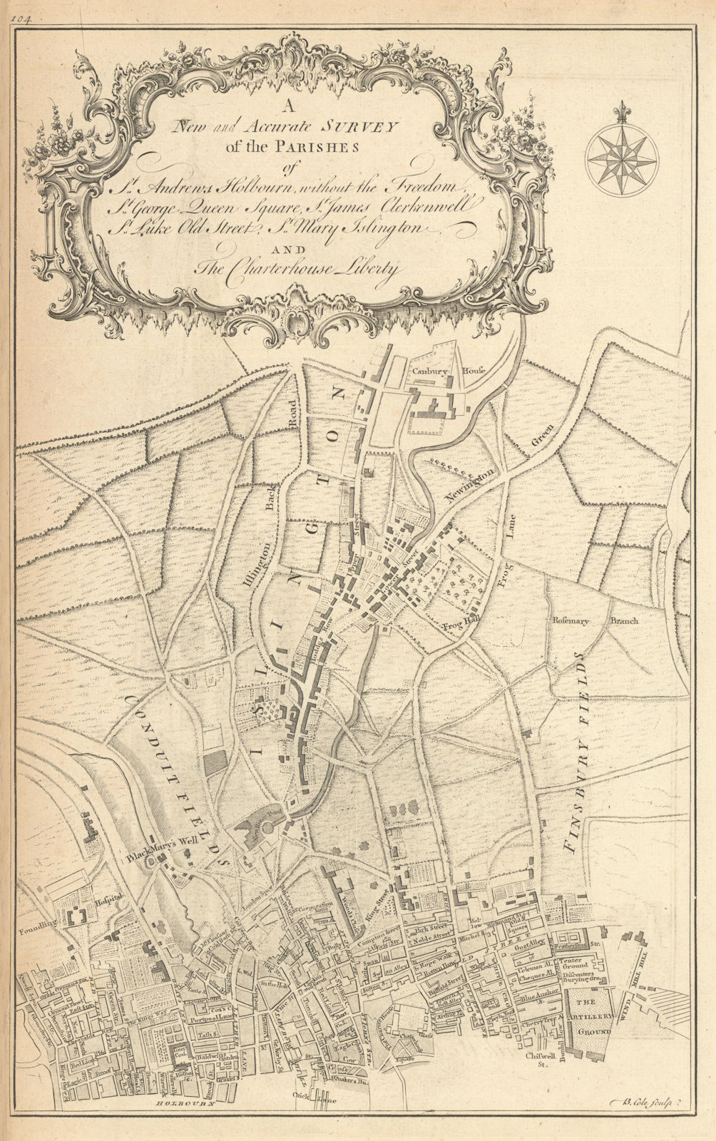 Parishes of St Andrews, Holbourn… Clerkenwell Old Street Islington COLE 1760 map