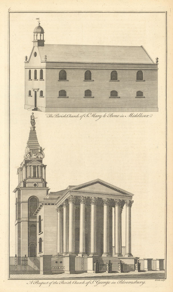 St. Marylebone Parish Church & St. George's, Bloomsbury by Benjamin Cole 1760