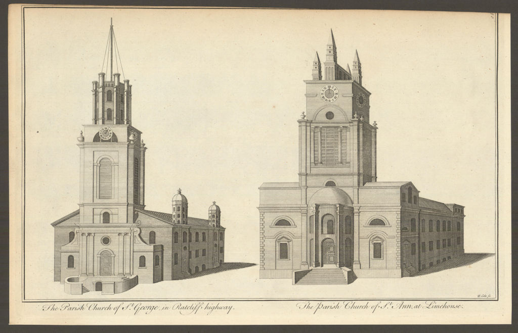 St. George-in-the-East & St. Anne's, Limehouse churches by Benjamin Cole 1760