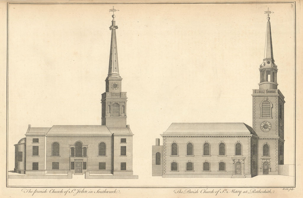 The churches of St John Horsleydown & St. Mary's Rotherhithe by B. Cole 1760