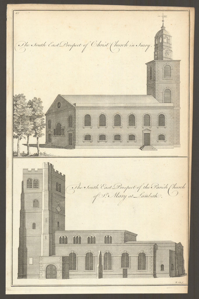 Christ Church, Southwark & St. Mary-at-Lambeth churches by Benjamin Cole 1760