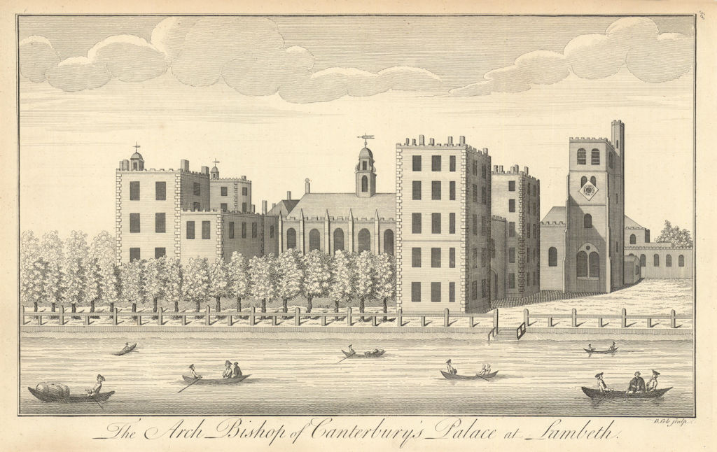 The Archbishop of Canterbury's Palace at Lambeth by Benjamin Cole 1760 print