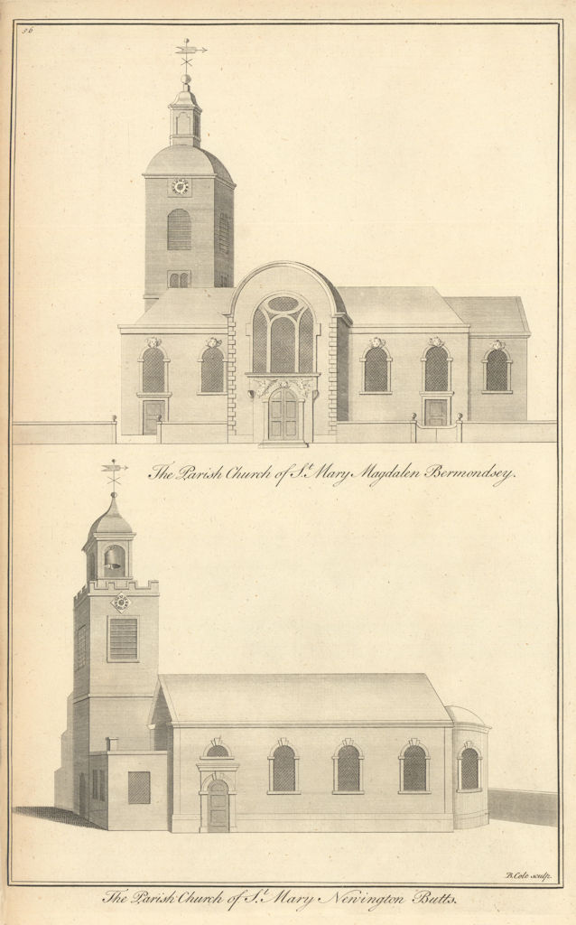 St. Mary Magdalen, Bermondsey & St. Mary, Newington church by Benjamin Cole 1760