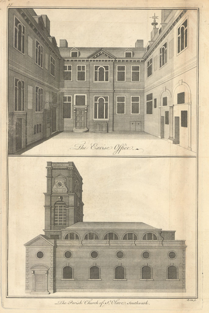 The Excise Office / The Church of St Olave, Southwark by Benjamin Cole 1760