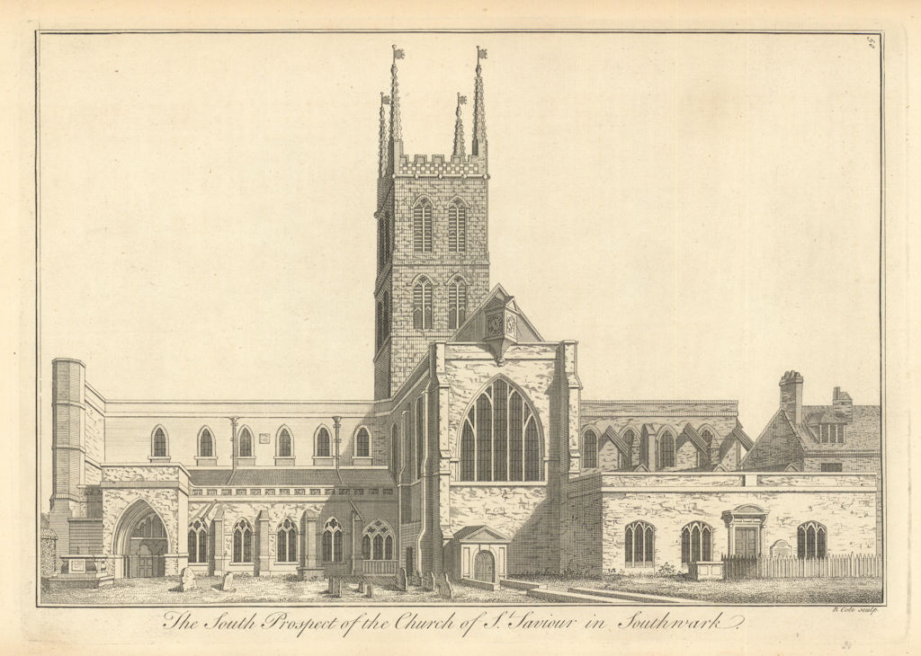 The Cathedral / Church of St Saviour in Southwark by Benjamin Cole 1760 print