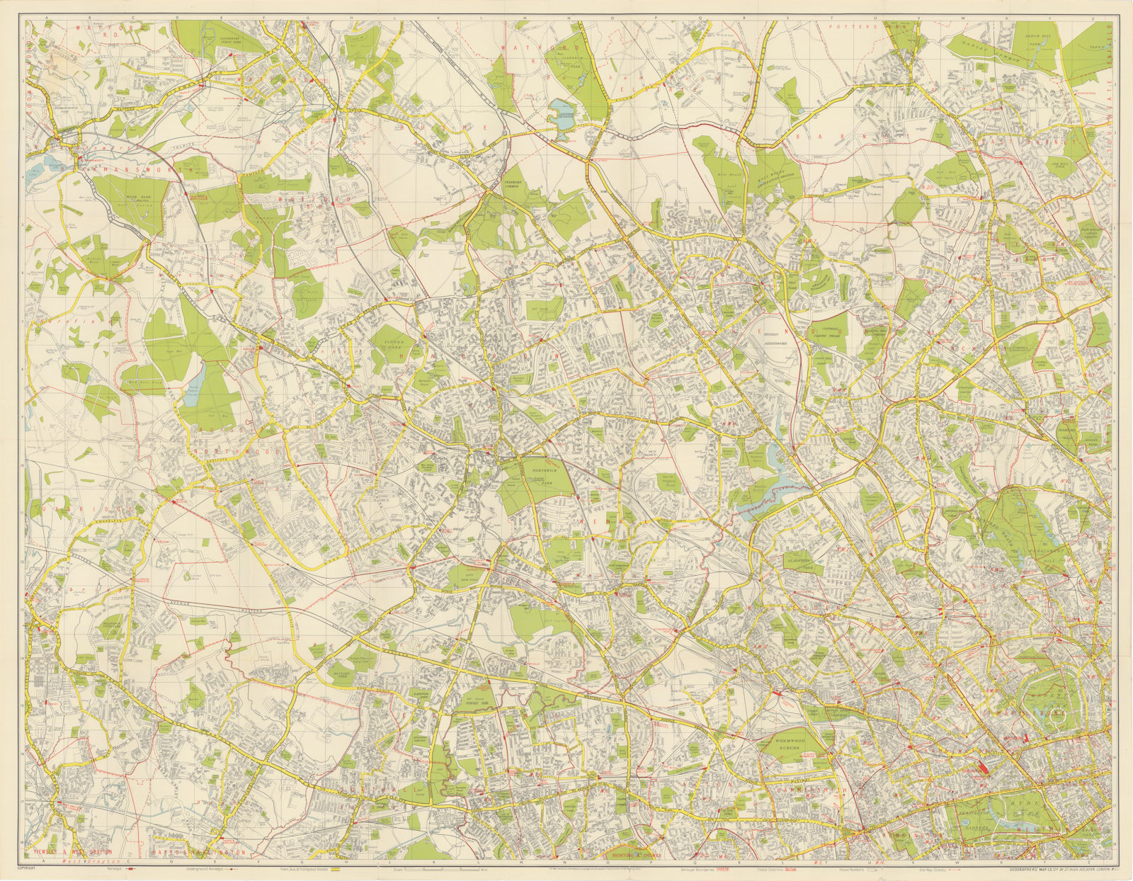 Associate Product Geographers' Greater London Map - North West Sheet 88x113cm 1949 old