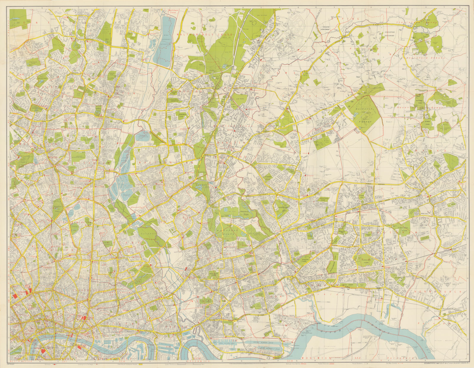 Associate Product Geographers' Greater London Map  - North East Sheet 88x113cm 1949 old