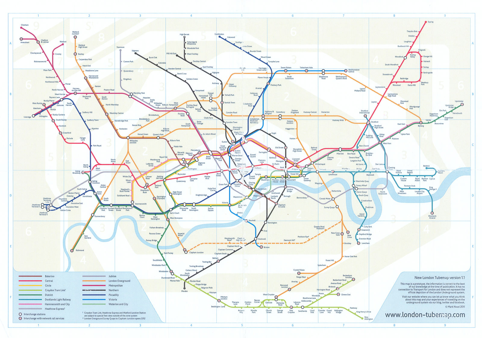 Associate Product New London tube map version 1.1. Prototype underground map by Mark Noad 2011