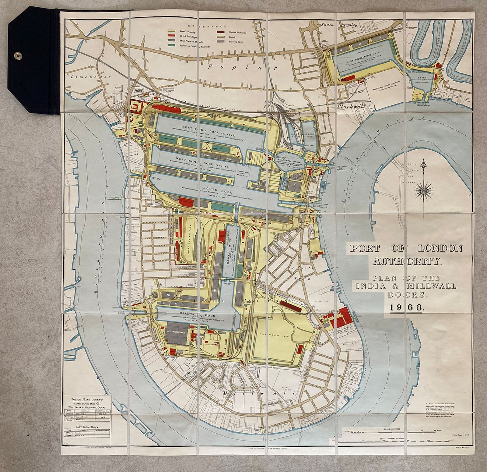 Associate Product Port of London Authority plan of the India & Millwall Docks 68x62cm 1968 map