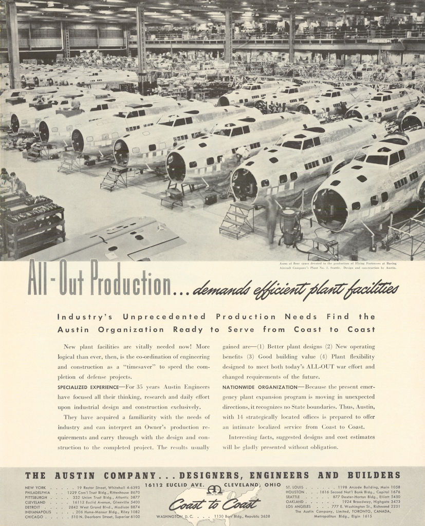 Associate Product The Austin Company. All-Out Production… Boeing B-17. Advert 1942 old print