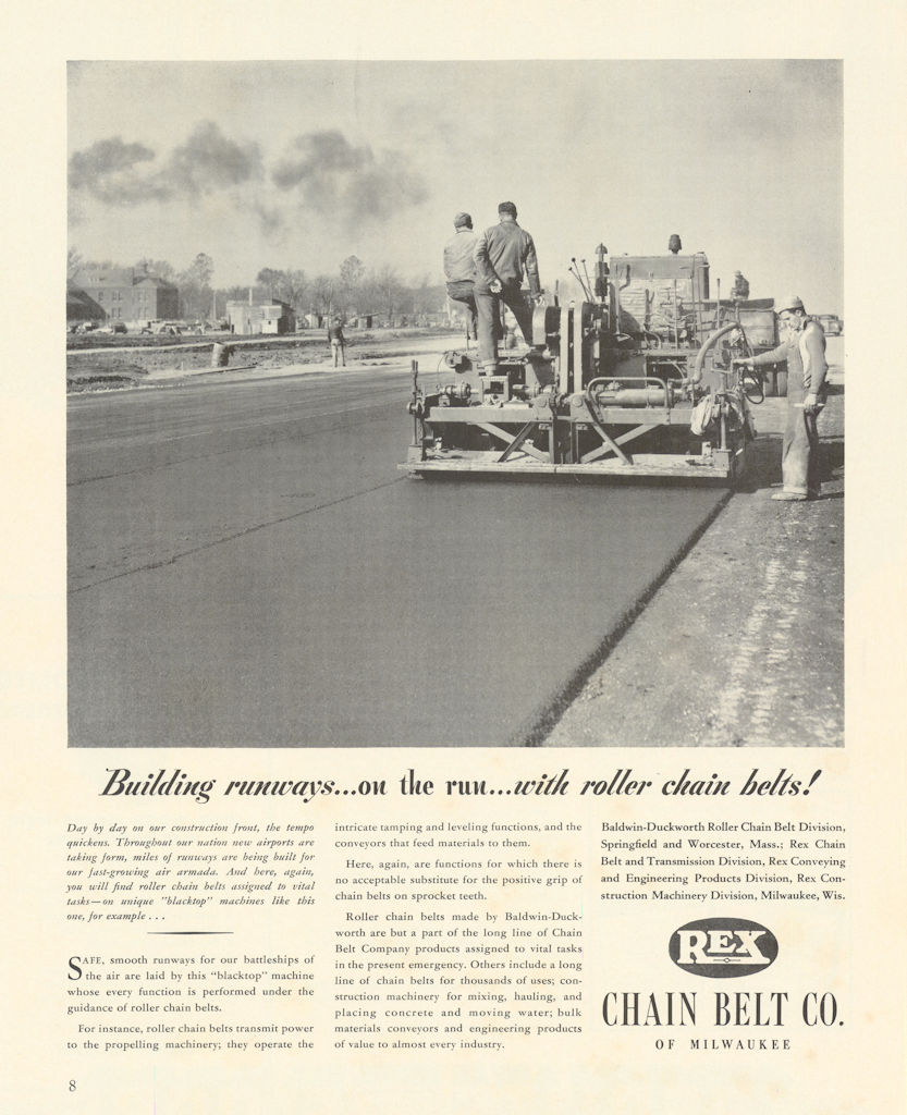 Associate Product Rex Chain Belt Co. Buildings runways… with roller chain belts. Advert 1942