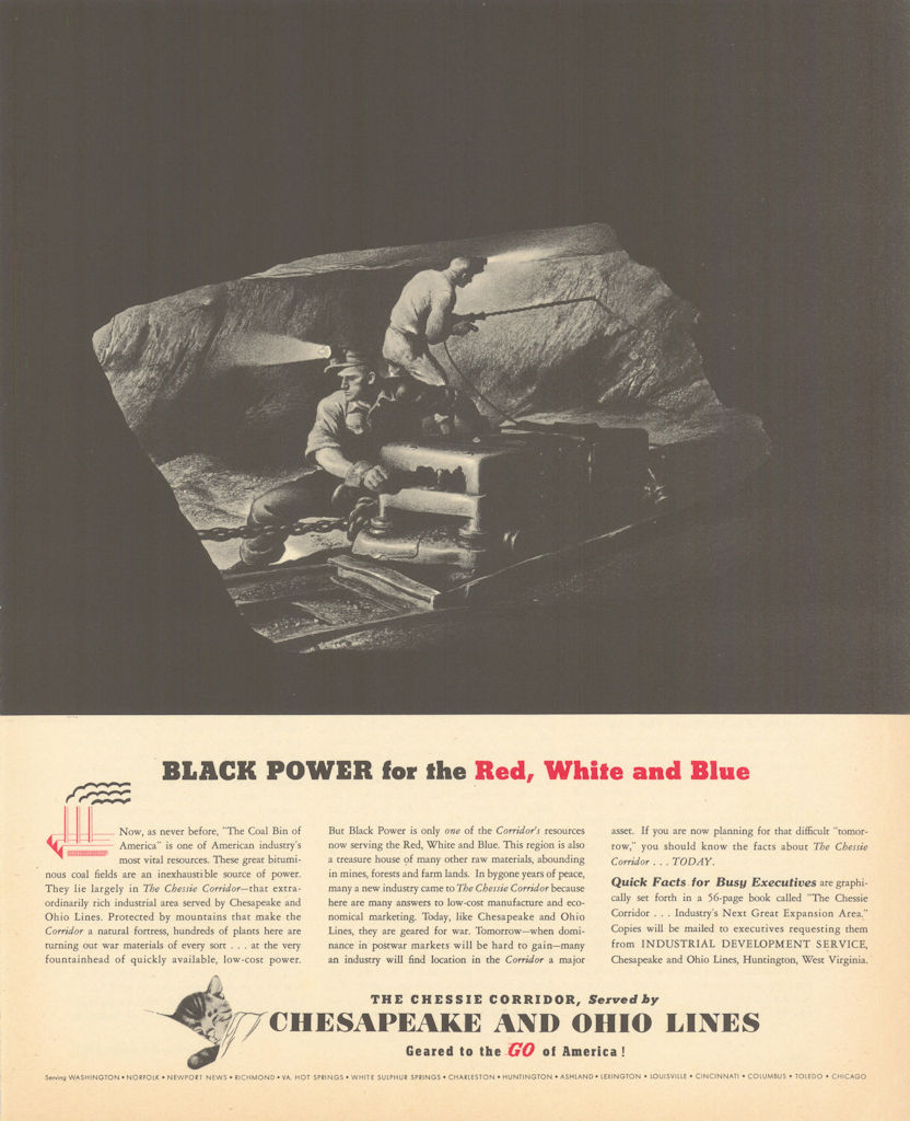 Associate Product Chesapeake & Ohio Lines. Black Power for the Red, White & Blue. Coal Advert 1942