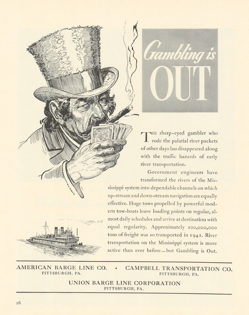 Associate Product American Barge Line Co. Gambling is Out. Advert 1942 old vintage print picture