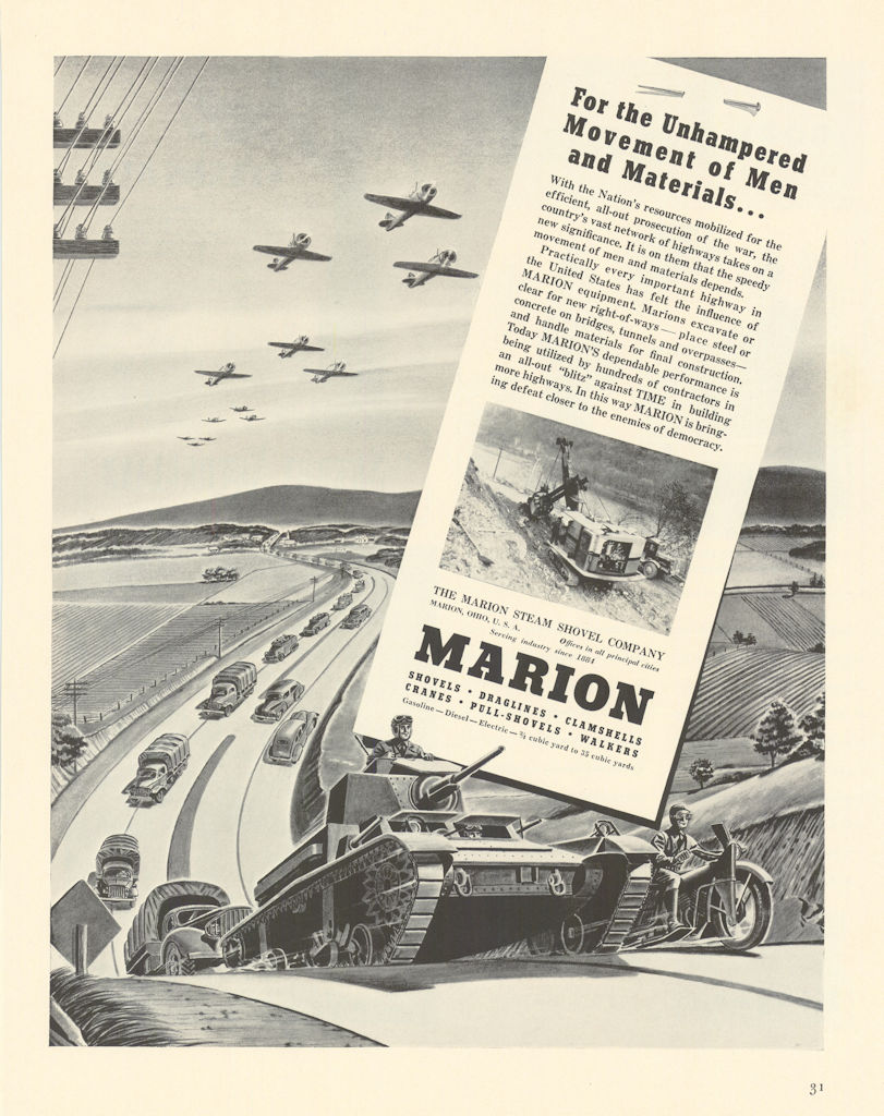 Associate Product Marion Steam Shovel Co. Unhampered Movement of Men & Materials. Advert 1942