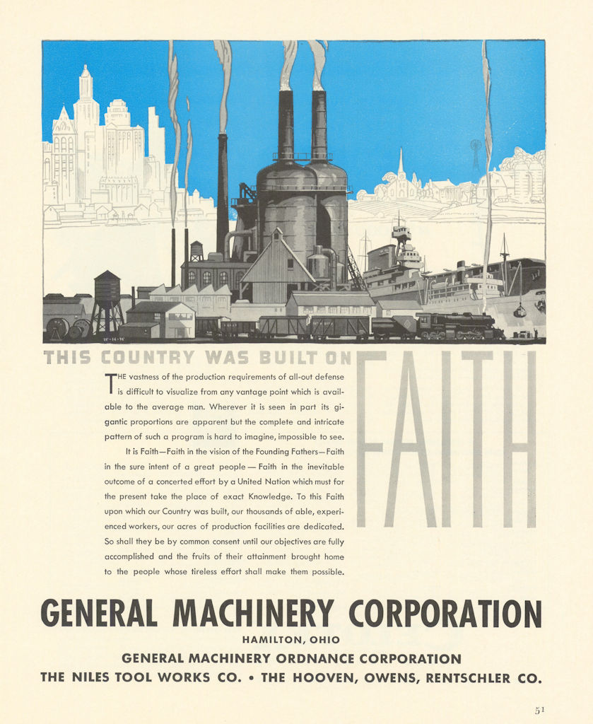 Associate Product General Machinery Corporation. This Country was built on Faith. Advert 1942