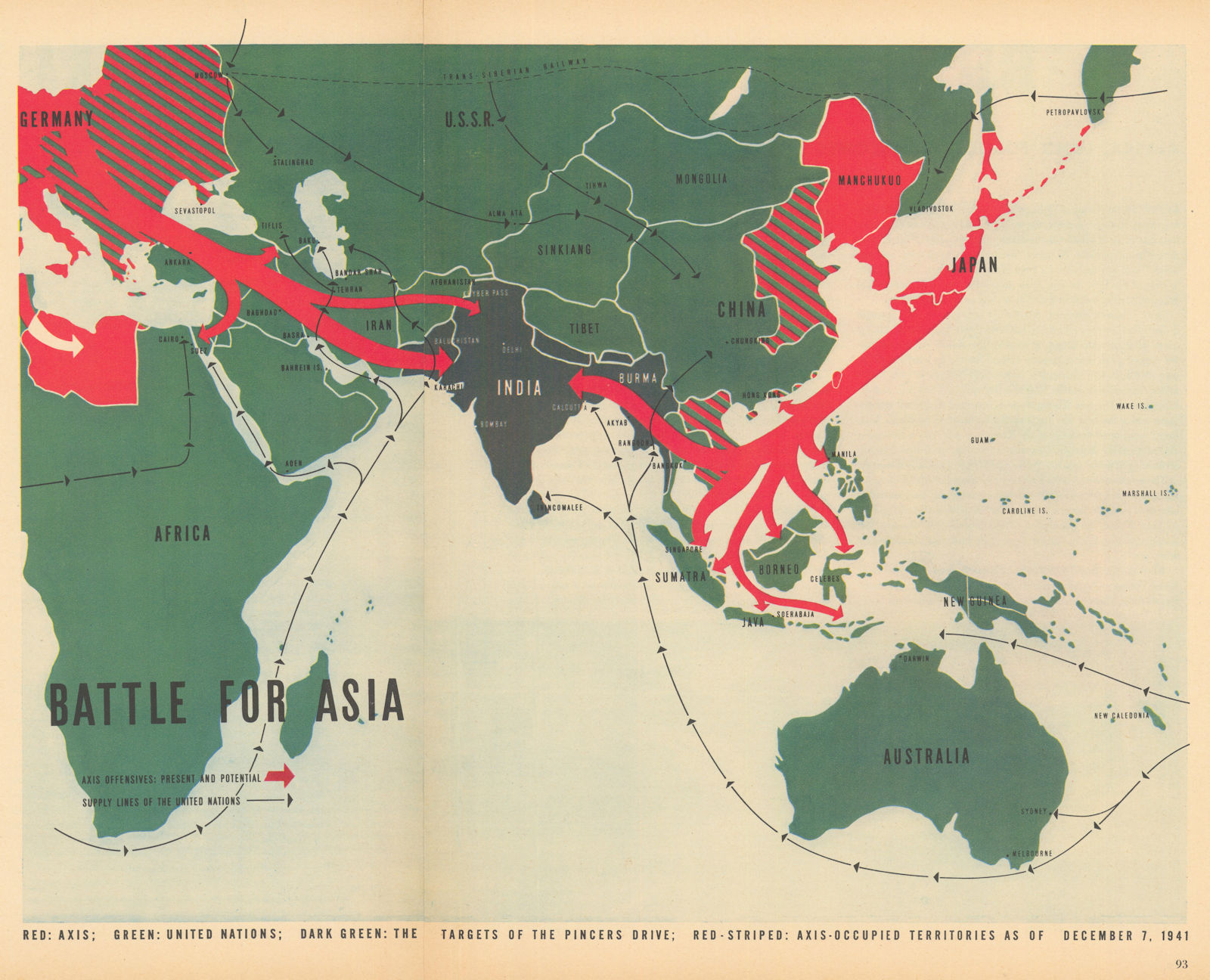 Associate Product Battle for Asia. The Axis Threat to British India. WW2 Fortune magazine 1942 map