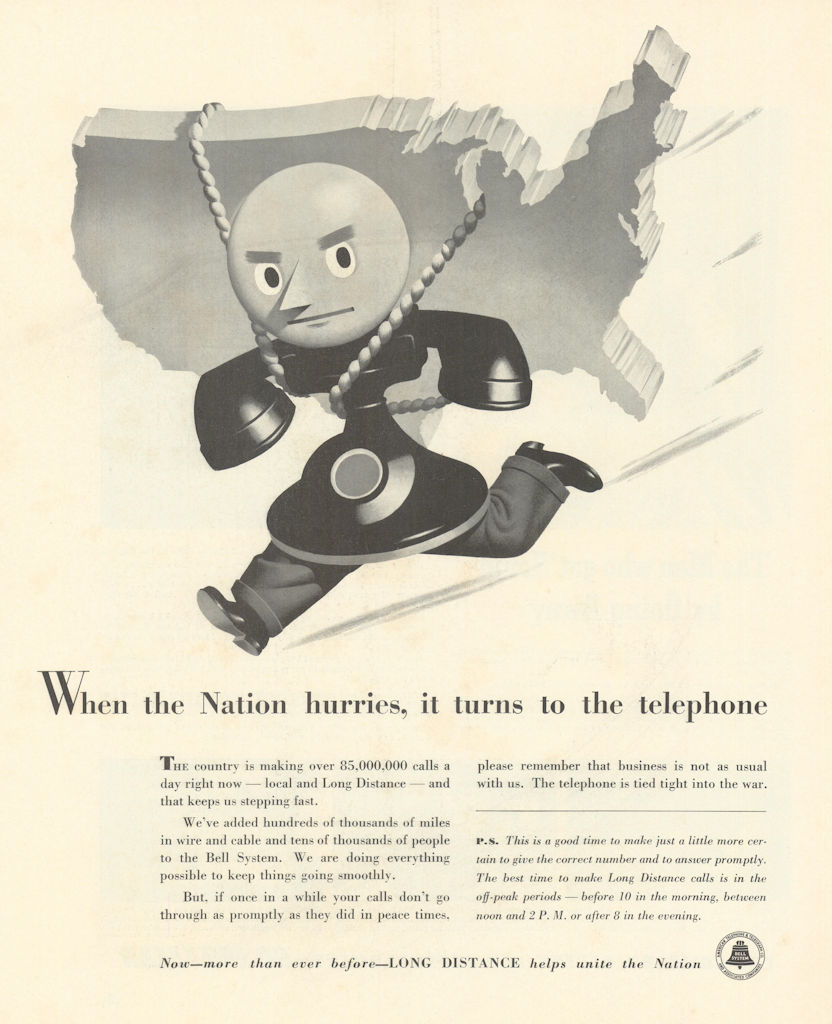 Associate Product Bell System AT&T When the Nation hurries, it turns to the telephone. Advert 1942