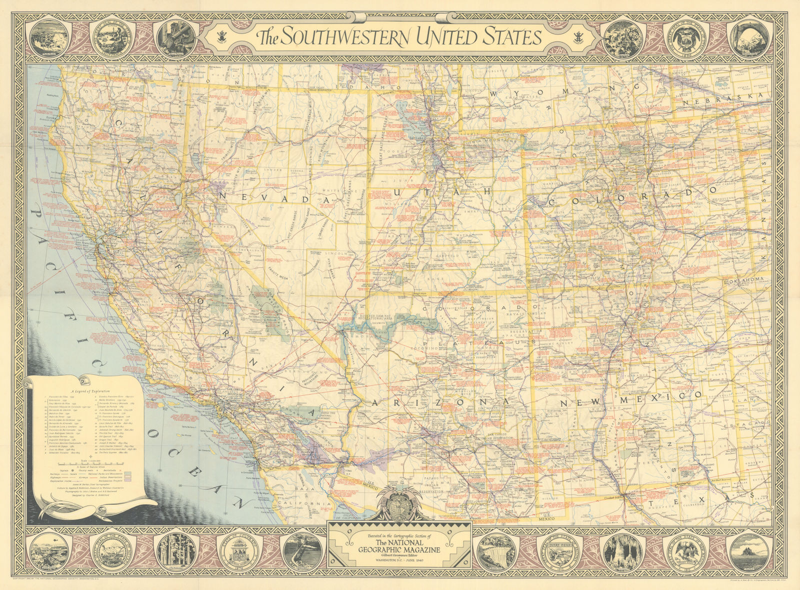 Associate Product The Southwestern United States by National Geographic 1940 old vintage map