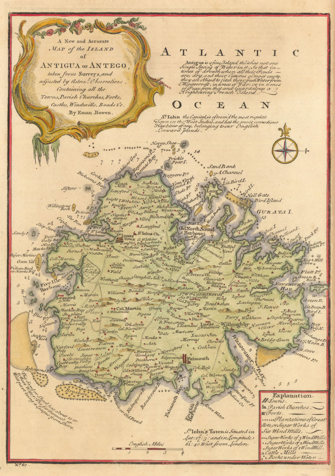 Associate Product A new and accurate map of the island of Antigua or Antego by Emanuel Bowen  1747