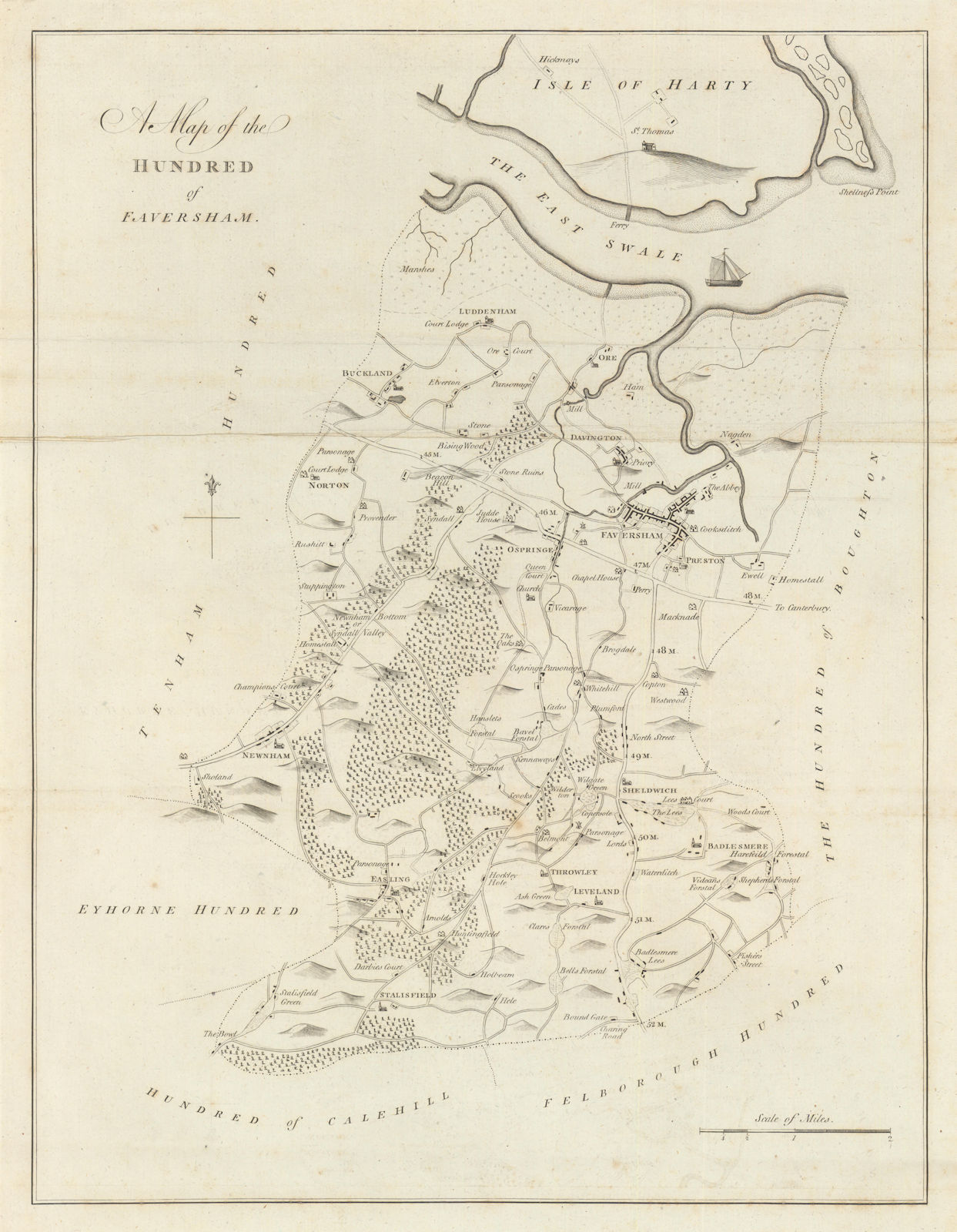 A Map of the Hundred of Faversham, Kent by Edward Hasted 1788 old antique