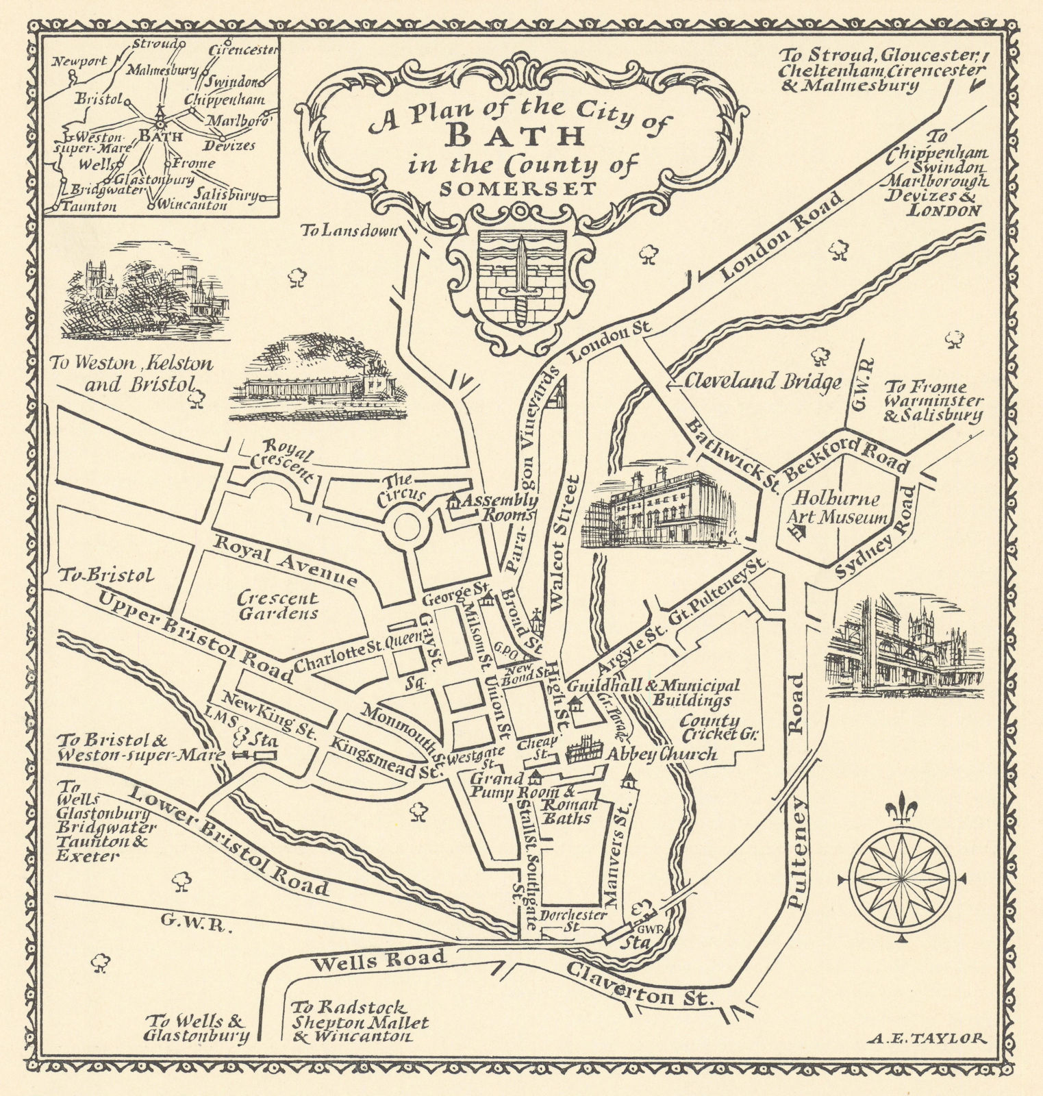 A plan of the City of Bath in the County of Somerset by A.E. Taylor c1934 map