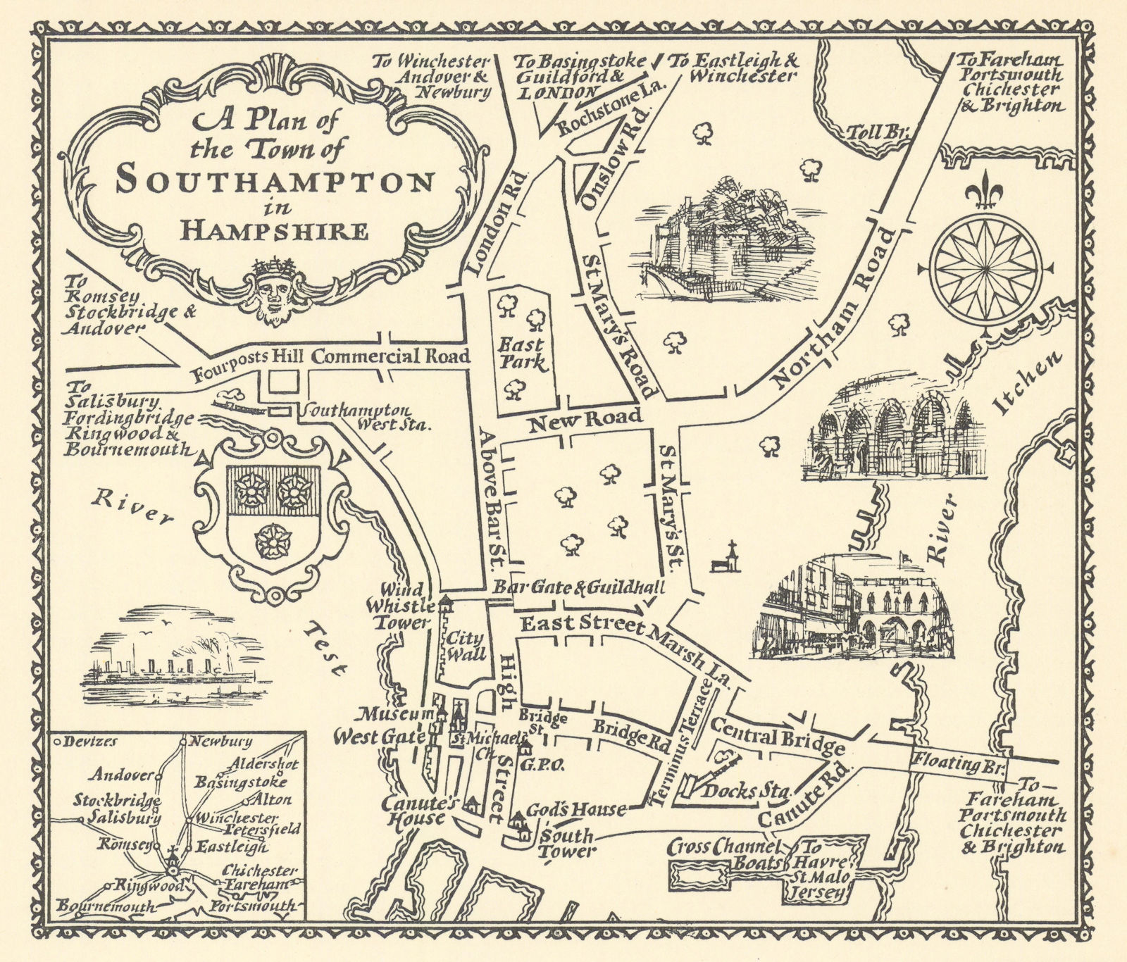 A plan of the Town of Southampton in Hampshire by A.E. Taylor c1934 old map