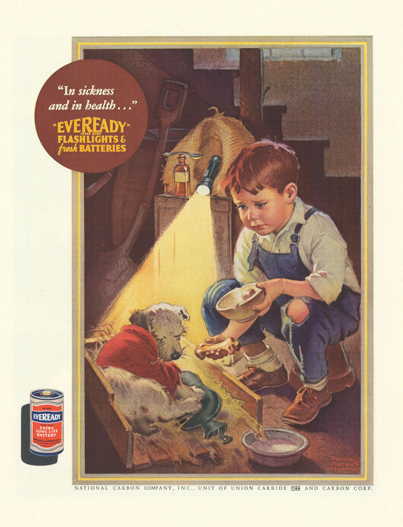 In sickness and in health. Eveready Flashlights & Fresh Batteries. Advert 1937