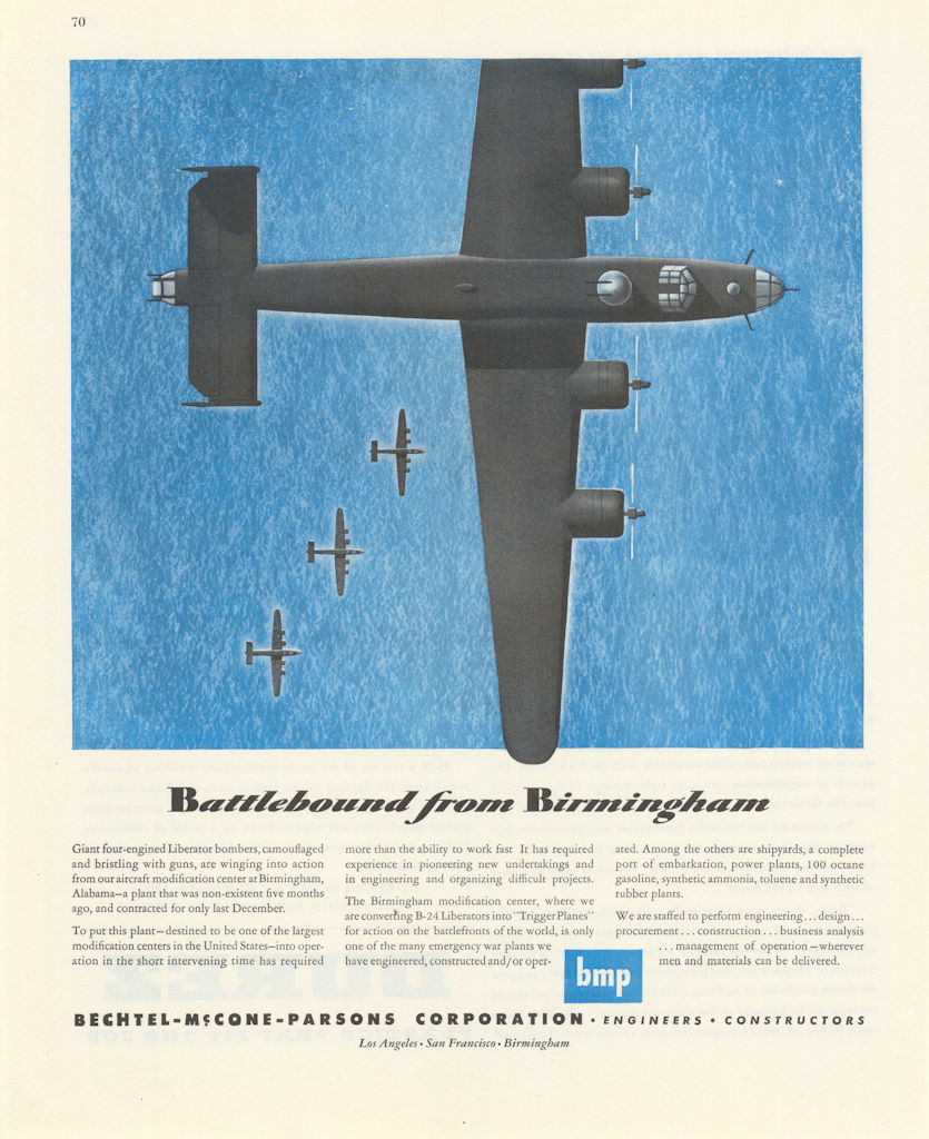 Bechtel-McCone-Parsons - Battlebound from Birmingham. Advertisement 1943 print