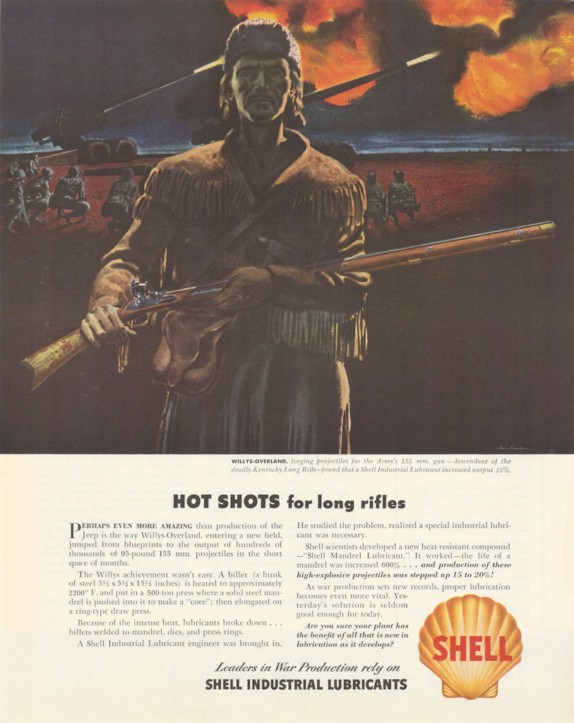 Shell Industrial Lubricants - Hot shots for long rifles. Advert 1943 old print