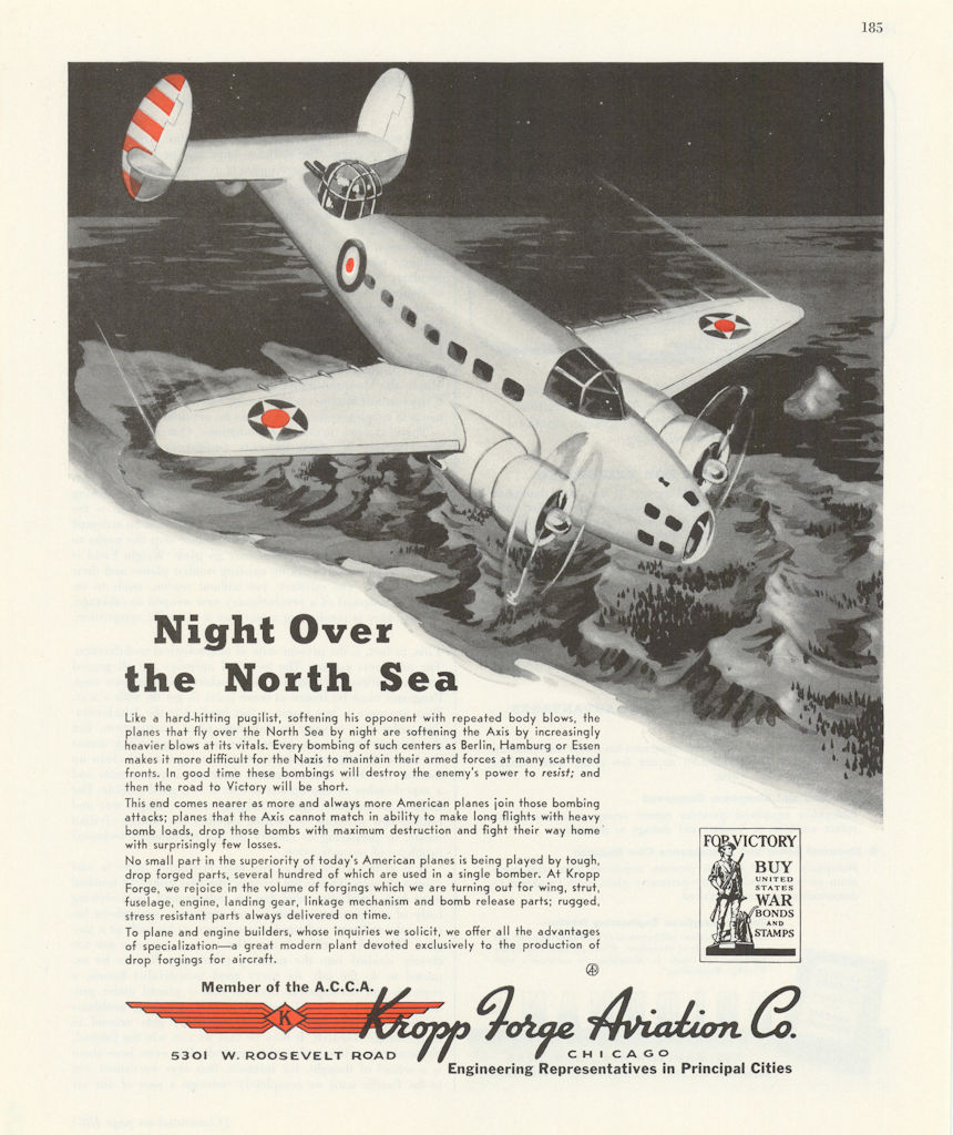 Kropp Forge Aviation Co. - Night Over the North Sea  . Advertisement 1943