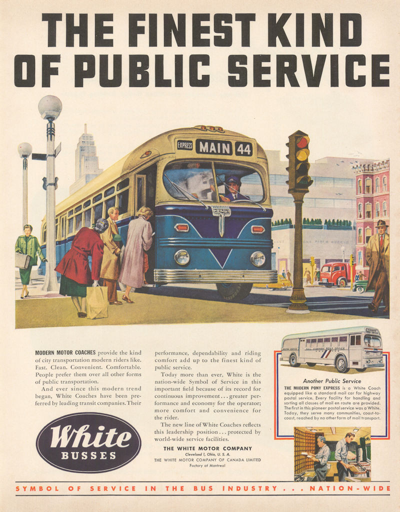 White Busses - The Finest Kind of Public Service  . Advertisement 1950 print