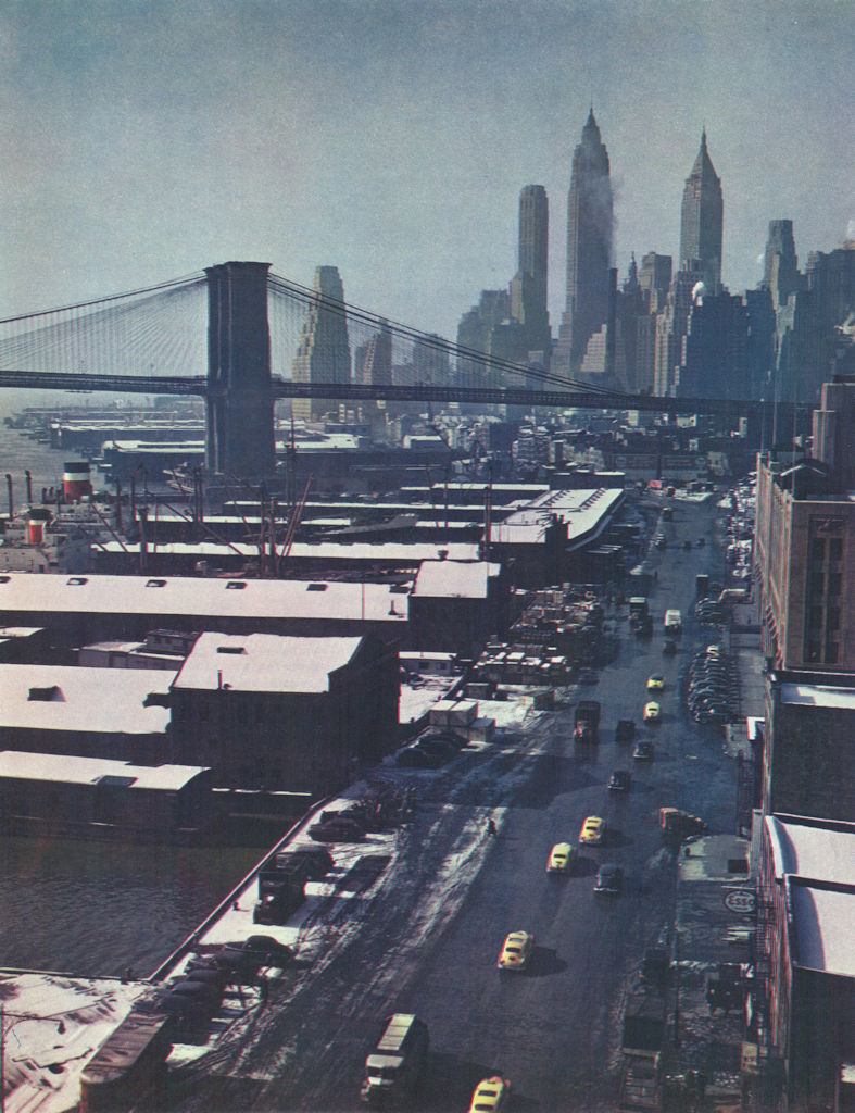 Brooklyn Bridge, Lower Manhattan & South Street Seaport, New York City 1950