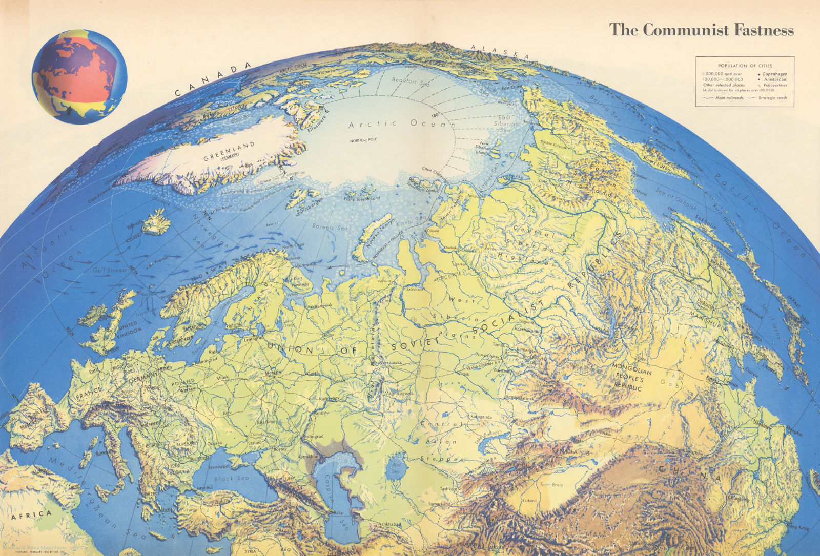 The Communist Fastness by Richard Edes Harrison. Cold War geostrategic map 1950