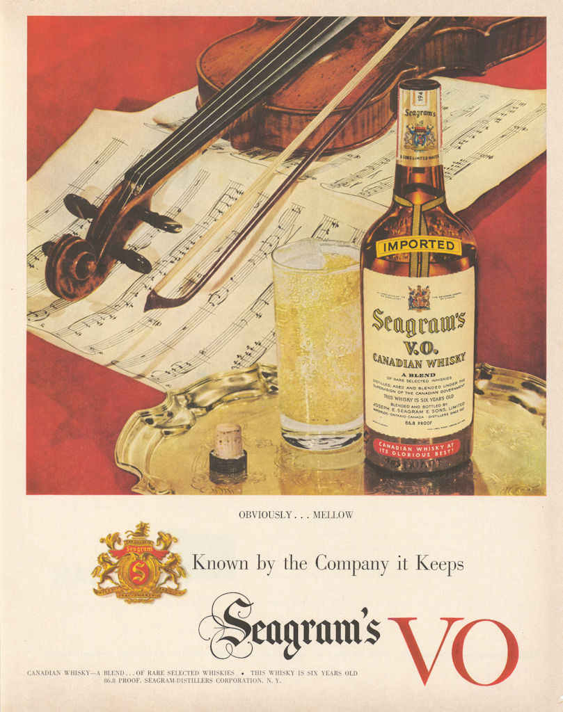 Seagram's V.O. Canadian Whisky - Known by the Company it Keeps. Advert 1950