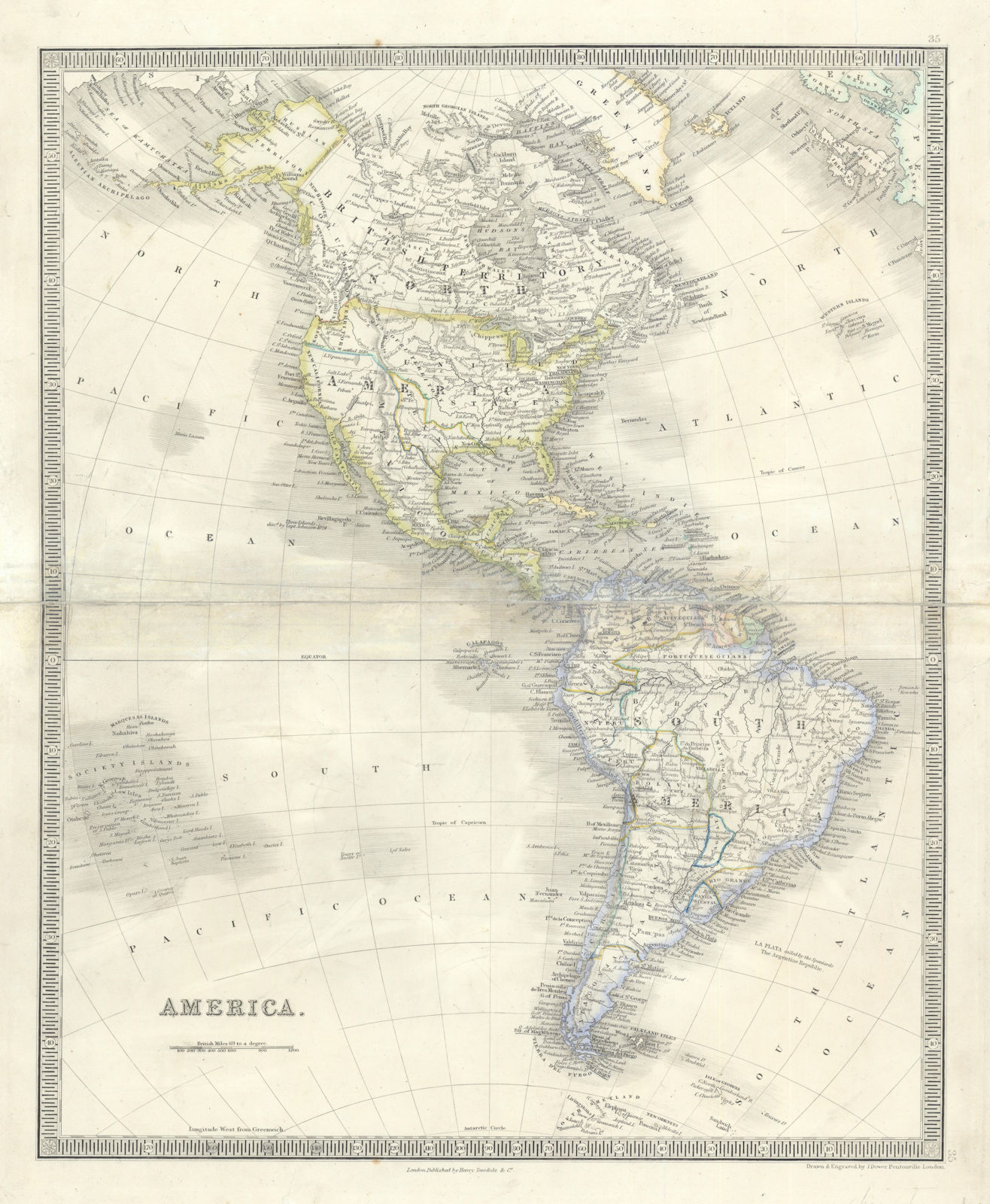 North & South America with the Republic of Texas by Henry Teesdale c1845 map