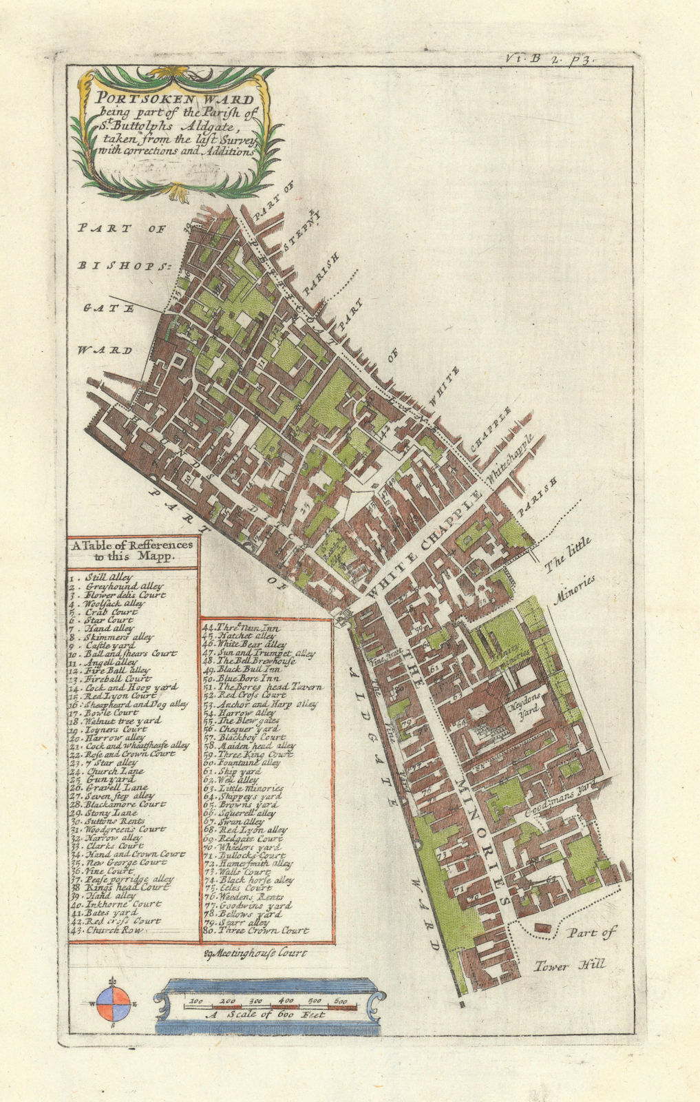 'Portsoken Ward'. Minories Petticoat Lane. City of London. STOW/STRYPE 1720 map