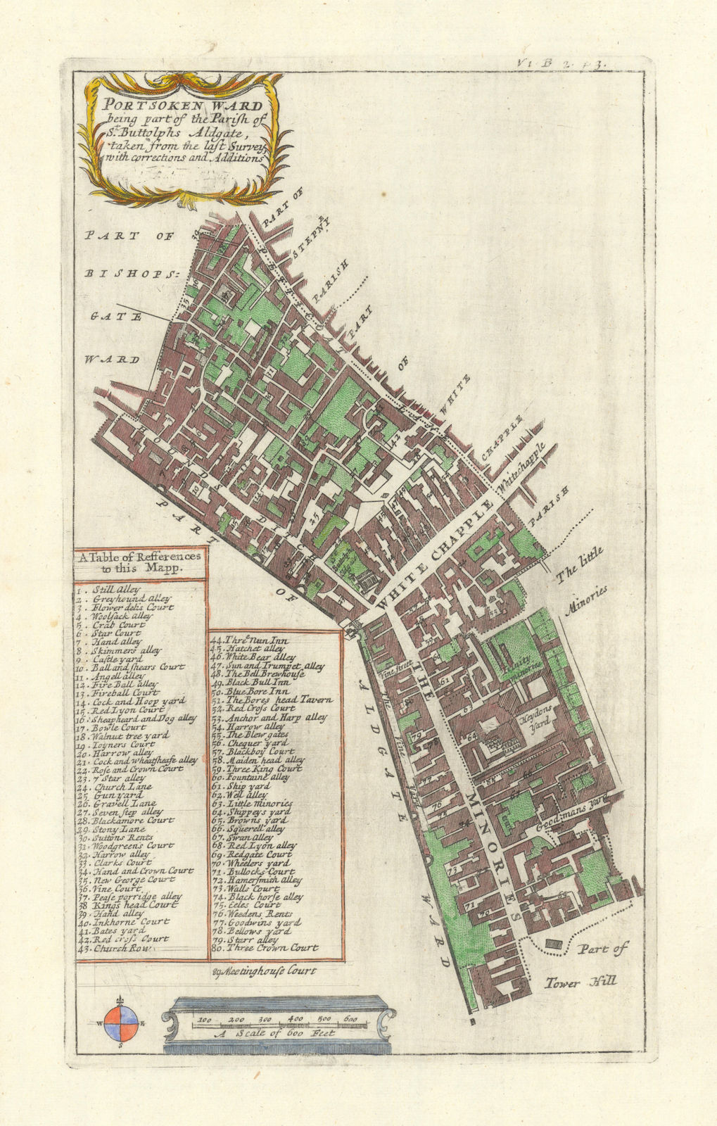 'Portsoken Ward'. Minories Petticoat Lane. City of London. STOW/STRYPE 1720 map