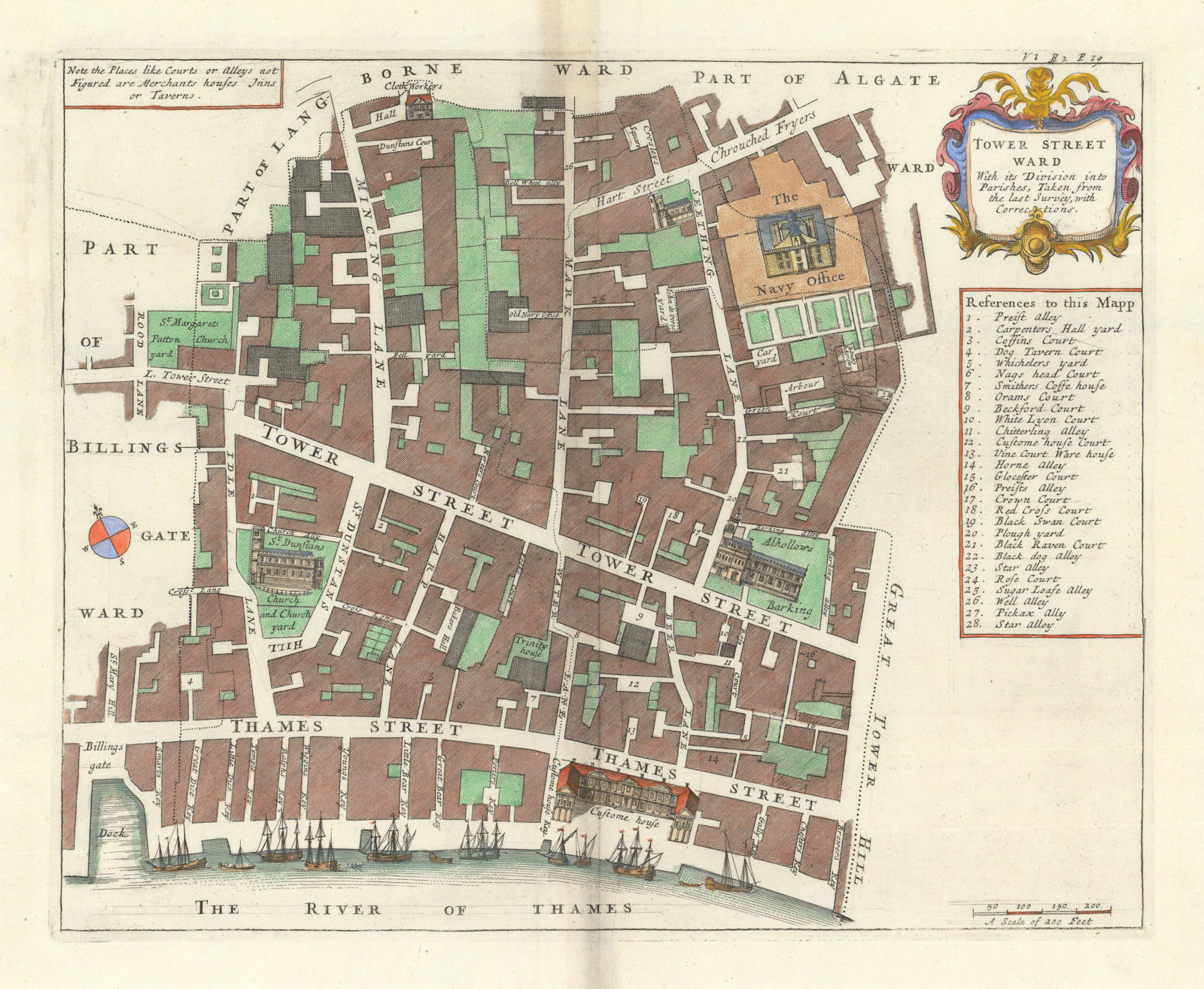 'Tower Street Ward'. City of London. Thames St. Mark Lane. STOW/STRYPE 1720 map