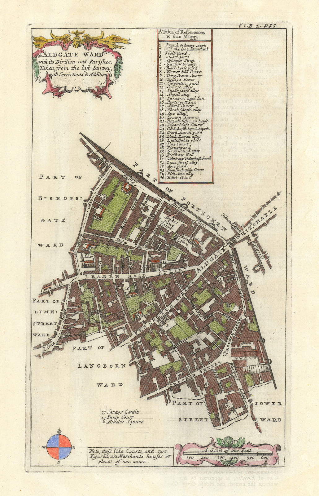 'Aldgate Ward'. Leadenhall/Fenchurch Street City of London. STOW/STRYPE 1720 map