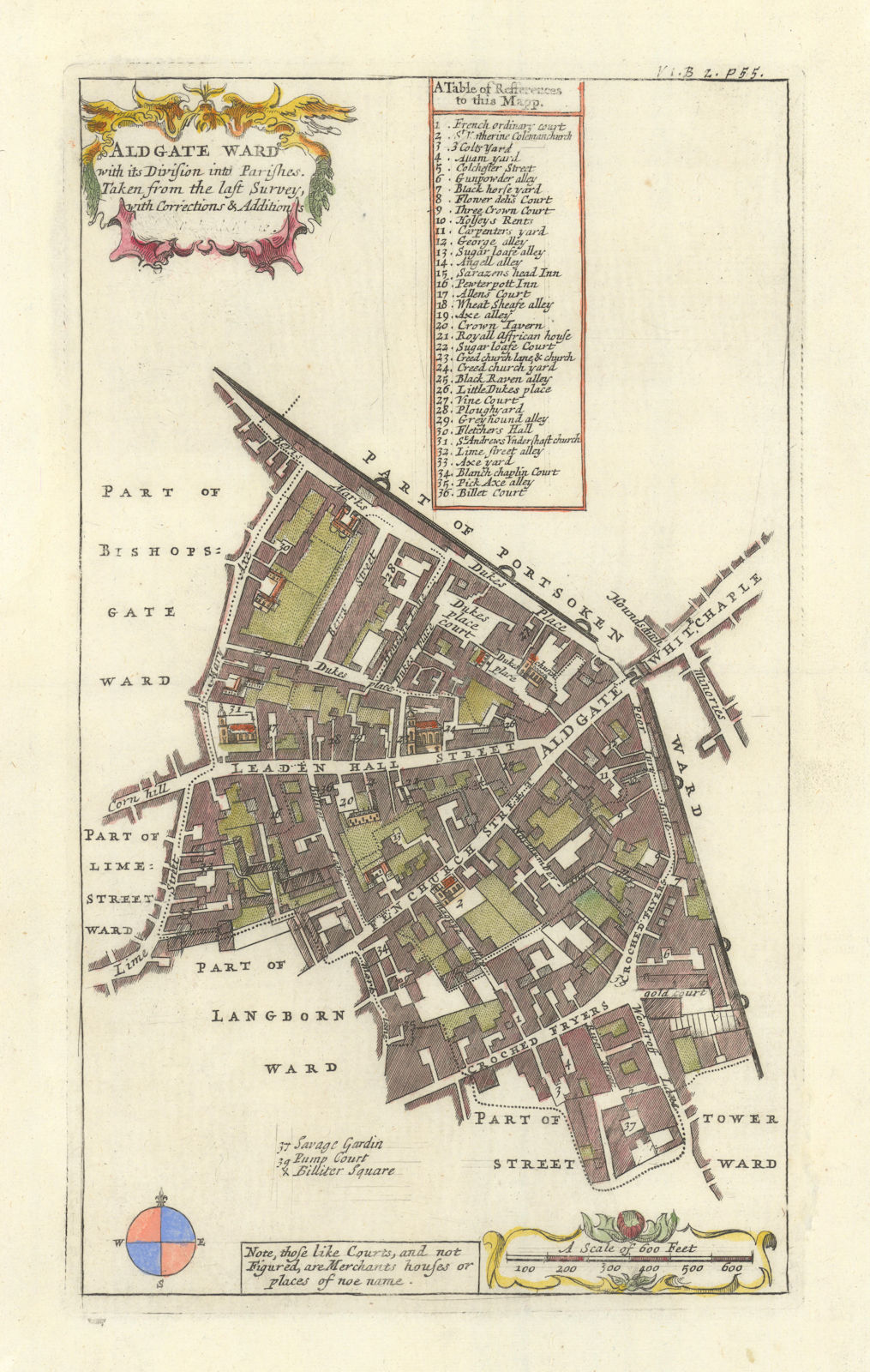 'Aldgate Ward'. Leadenhall/Fenchurch Street City of London. STOW/STRYPE 1720 map