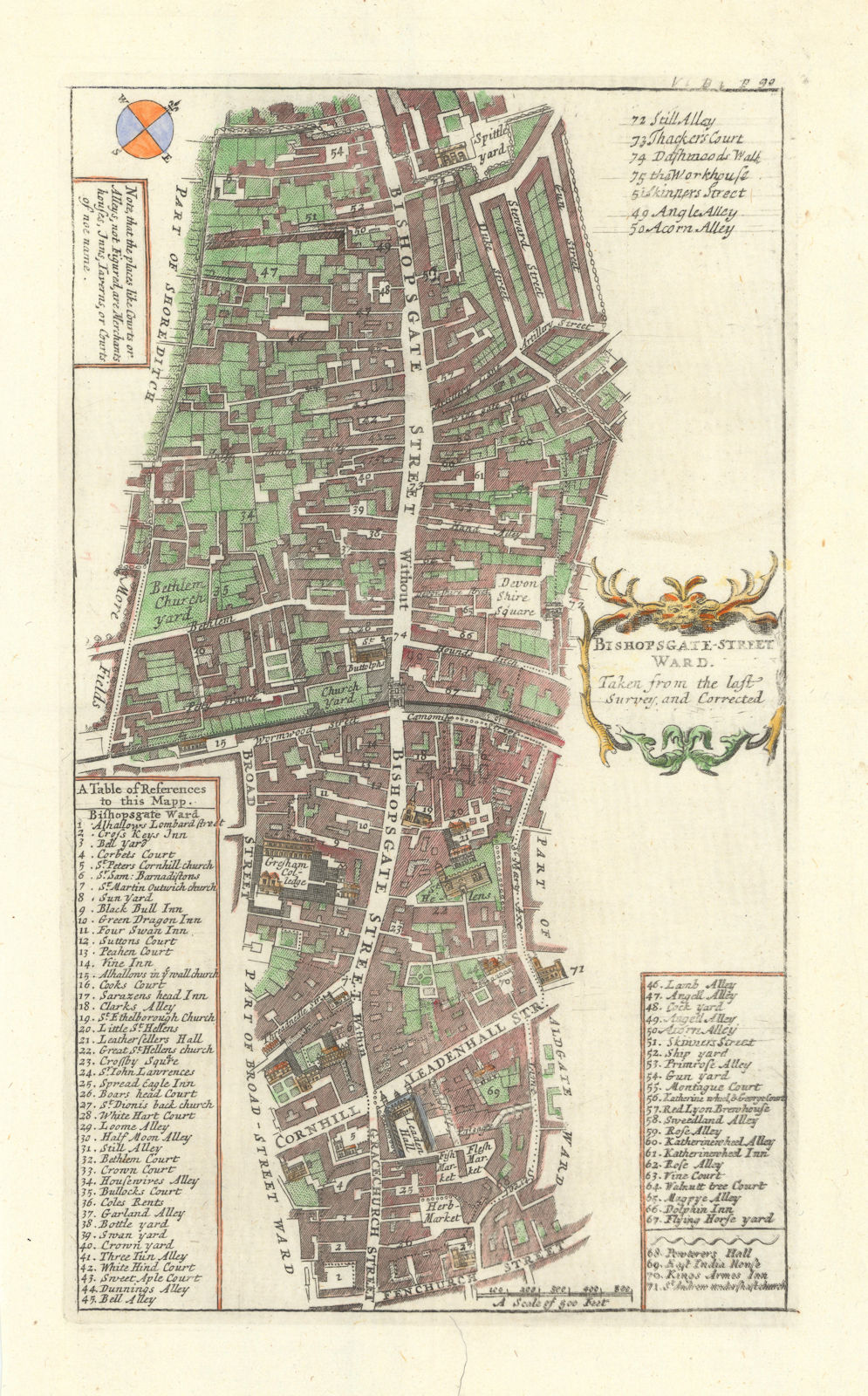 'Bishopsgate Street Ward'. Spitalfields. City of London. STOW/STRYPE 1720 map