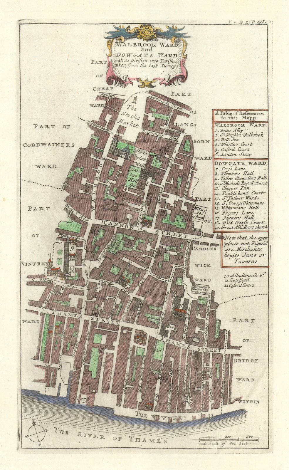 Walbrook & Dowgate Wards. Cannon Street. City of London. STOW/STRYPE 1720 map