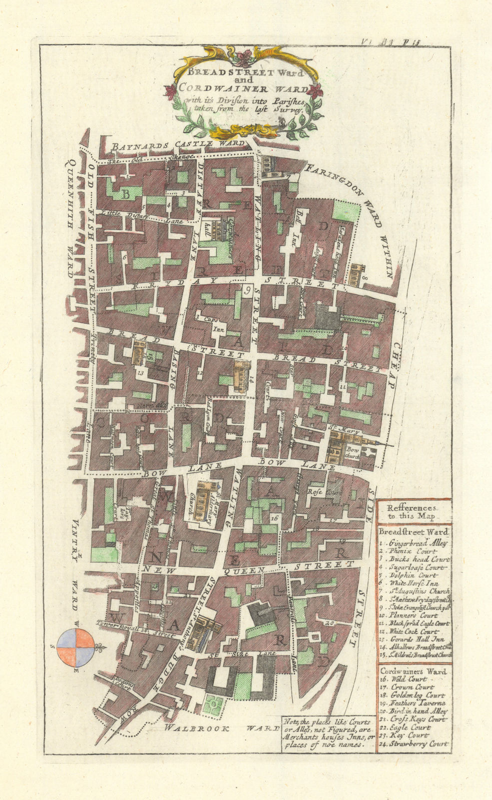 Bread Street & Cordwainer Wards. Cheapside, City of London. STOW/STRYPE 1720 map