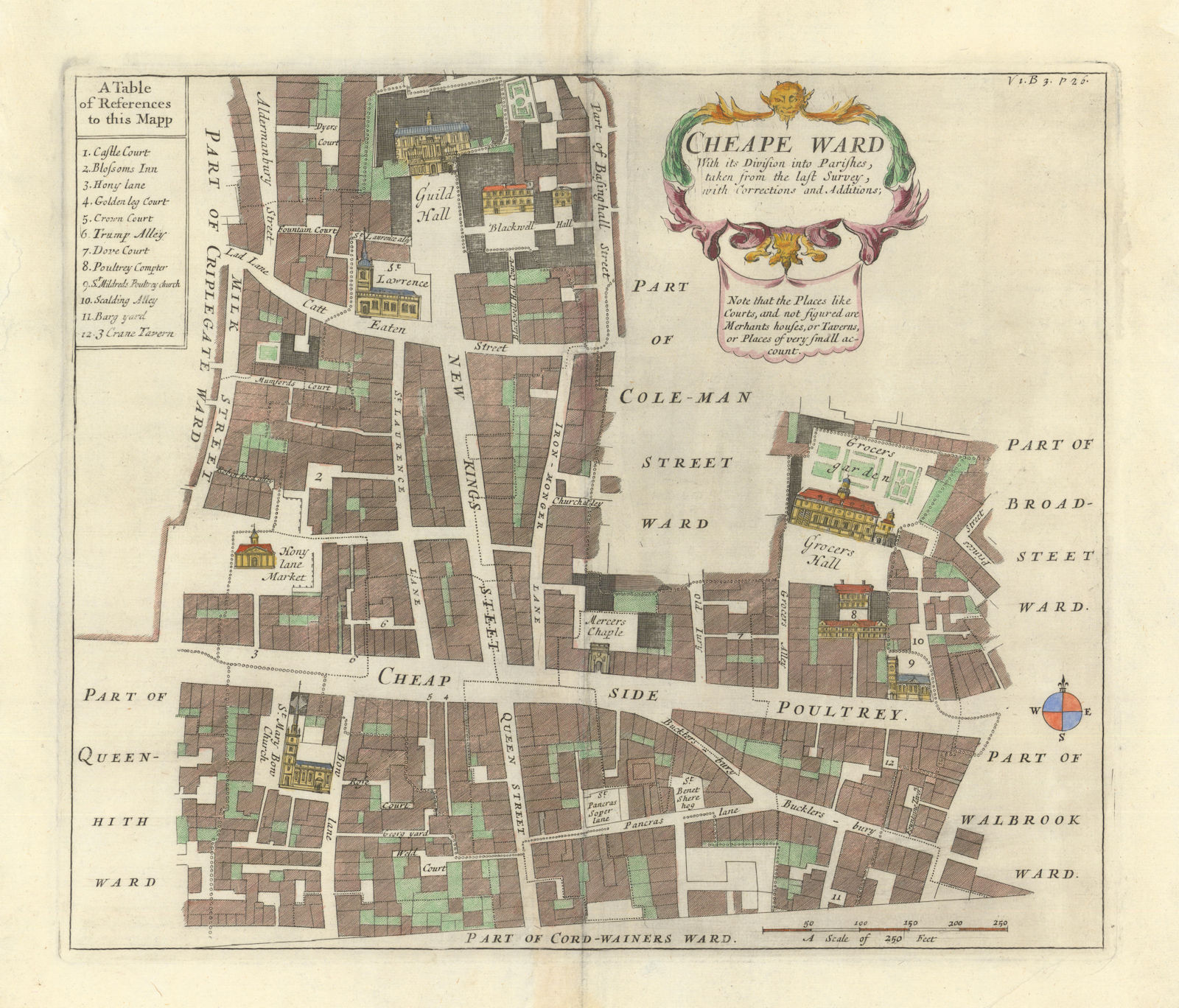 'Cheape Ward'. Guildhall Cheapside Poultry. City of London. STOW/STRYPE 1720 map